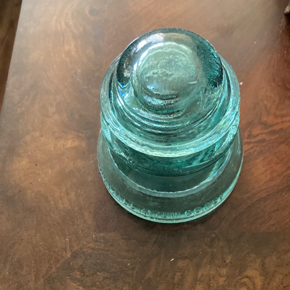 Vintage whitall Tatum no.1 blue glass insulator decor